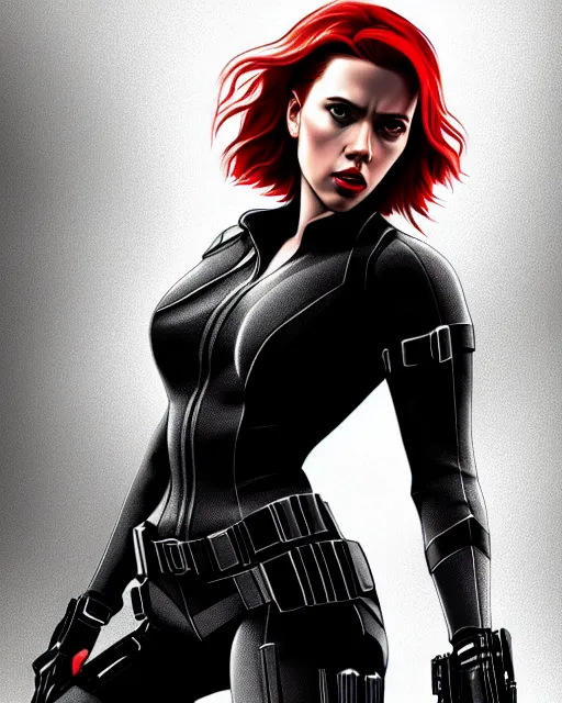 Image similar to Scarlett Johansson Black Widow, full body action pose, highly detailed, digital painting, artstation, concept art, smooth, sharp focus, illustration