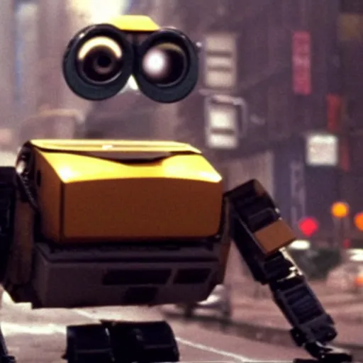 Image similar to Wall-E in New York street, epic 1986 cinematic still