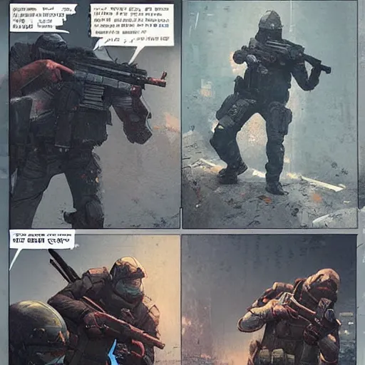 Prompt: counter strike, vintage comic by greg rutkowski