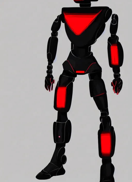 Prompt: a robot wearing a black grey and red outfit, full body shot, highly detailed, digital painting, artstation, concept art, smooth, sharp focus, illustration