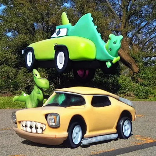 Image similar to dinosaur car