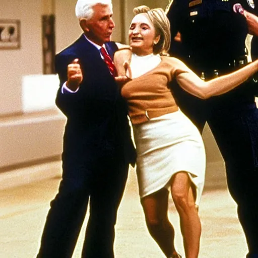 Prompt: “Frank Drebin arresting Hillary Clinton, sharp, UHD, detailed”