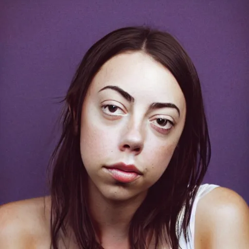 Prompt: a masterpiece portrait photo of a beautiful young woman who looks like a tai aubrey plaza
