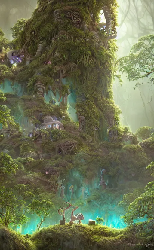 Image similar to microscopic tardigrade, microbiology, magical forest, ruins, civilization, vegetation, mayan, futuristic, sharp focus, electric, backlight, furry, soft, concept art, intricate details, highly detailed, photorealistic, disney pixar, james gilleard, moebius, print, iridescent, global illumination, anime, game art