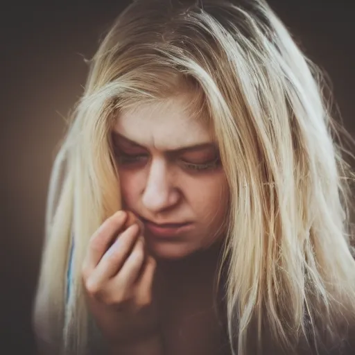 Prompt: photography of a sad blonde girl