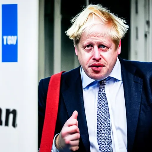 Prompt: boris johnson losing a boxing match, with a bleeding lip and broken nose