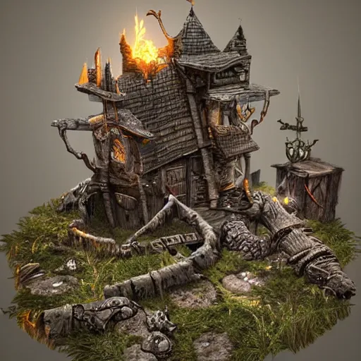 Image similar to highly detailed miniatures of various fantasy items from fantasy game. perfect lighting, ray tracing, realistic.