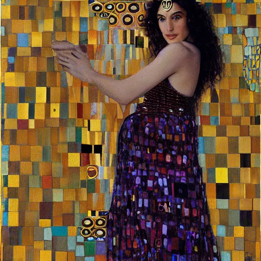 Image similar to painting of Gal Gadot by Gustav klimt