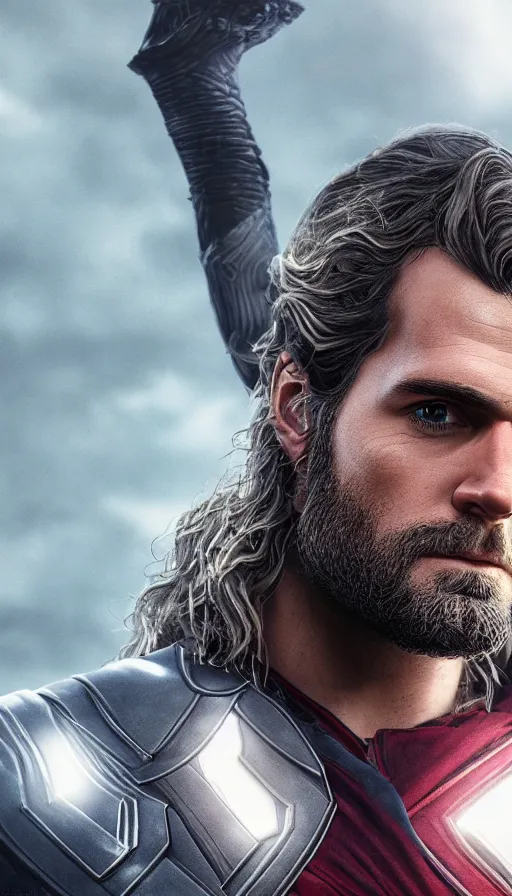 Image similar to :a portrait of HENRY CAVILL is thor by Valentina Remenar+UNREAL ENGINE 5+4K UHD IMAGE+Stunning LIGHTING+Stunning SHADERS+SUBSTANCE PAINTER