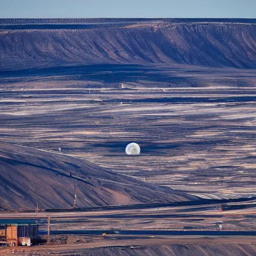 Image similar to moon landscape, norilsk the moon city, telephoto, street