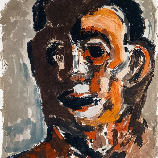 Image similar to painting of a man staring at you, by georg baselitz