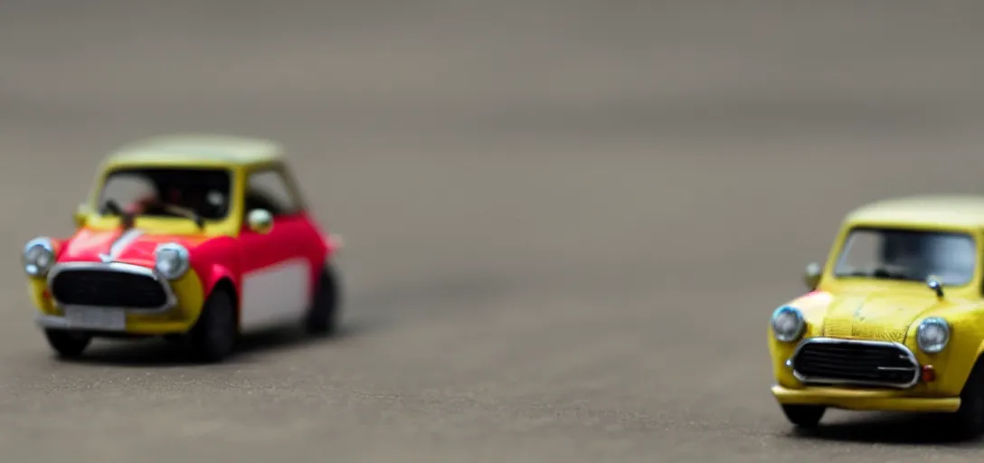 Image similar to a mouse driving a mini toy car bokeh