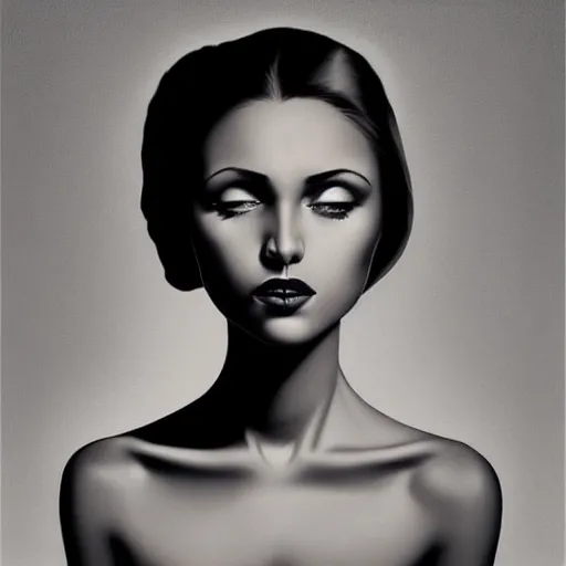 Image similar to a painting of a woman, an ultrafine detailed painting by rafal olbinski, behance contest winner, pop surrealism, detailed painting, very detailed, minimalist, airbrush art