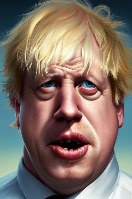 Image similar to Boris Johnson as a Family Guy character, realistic portrait, symmetrical, highly detailed, digital painting, artstation, concept art, smooth, sharp focus, illustration, cinematic lighting, art by artgerm and greg rutkowski and alphonse mucha