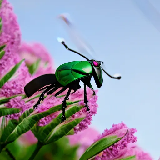 Image similar to rose chafer as a drone creating turbulence above flowers