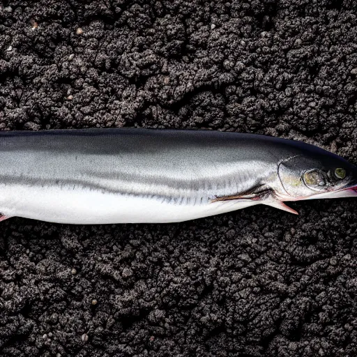 Prompt: a sardine grows from the soil, realistic, detailed, 4k, photography