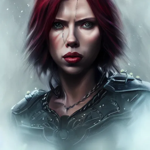 Prompt: Ultrarealistic illustration scarlet johansson as garona halforcen, warcraft, portrait, beautiful, cyberpunk, sci-fi fantasy,intricate,elegant,highly detailed, digital painting, artstation, concept art,