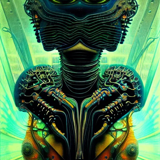 Image similar to extremely psychedelic beautiful brutalist cyborg organism infected by night. intricate, elegant, highly detailed, extremely lifelike photorealistic digital painting, artstation. steichen, gaston bussiere, tom bagshaw, brutalist cyberpunk alphonse mucha. elegant minimalism. anatomically correct vasculature. sharp focus. black. surreal lush cosmic hallucination