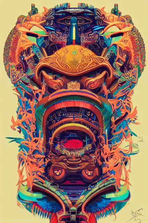 Image similar to a hacker wearing a quetzalcoatl mask, Tristan Eaton, victo ngai, artgerm, RHADS, ross draws