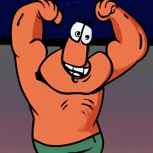 Image similar to a cartoon image of a extremely muscular patrick from spongebob