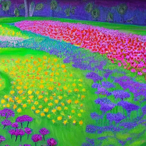 Prompt: An epic painting of an infinite flower garden