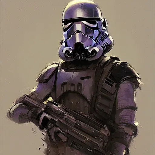 Image similar to concept art of a portrait by greg rutkowski, a soldier of the eternal empire wearing purple and black tactical gear, star wars expanded universe, smooth, sharp focus, artstation hq.