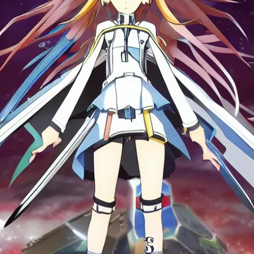 Image similar to a sword art online character drawn in the style of neo genesis evangelion. pretty. very detailed.