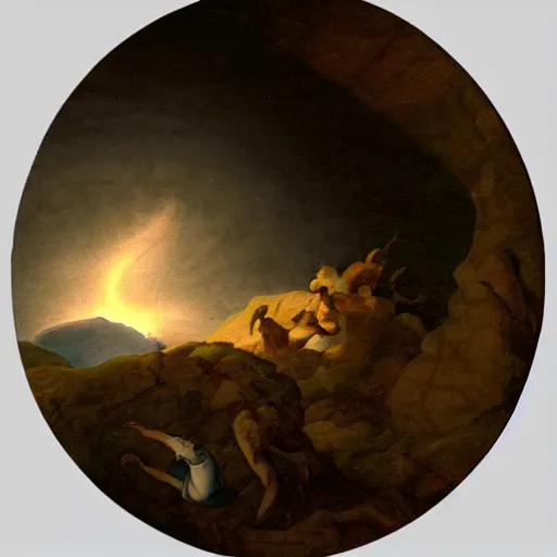 Prompt: Sisyphus pushing a rockup a hill, lit by a full moon, dynamic lightning, baroque elements