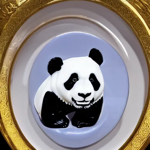 Image similar to an elegant, shiny, porcelain portrait of a giant panda donald trump, han dynasty heirloom