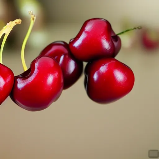 Image similar to photo realistic Few fresh cherries in kitchen