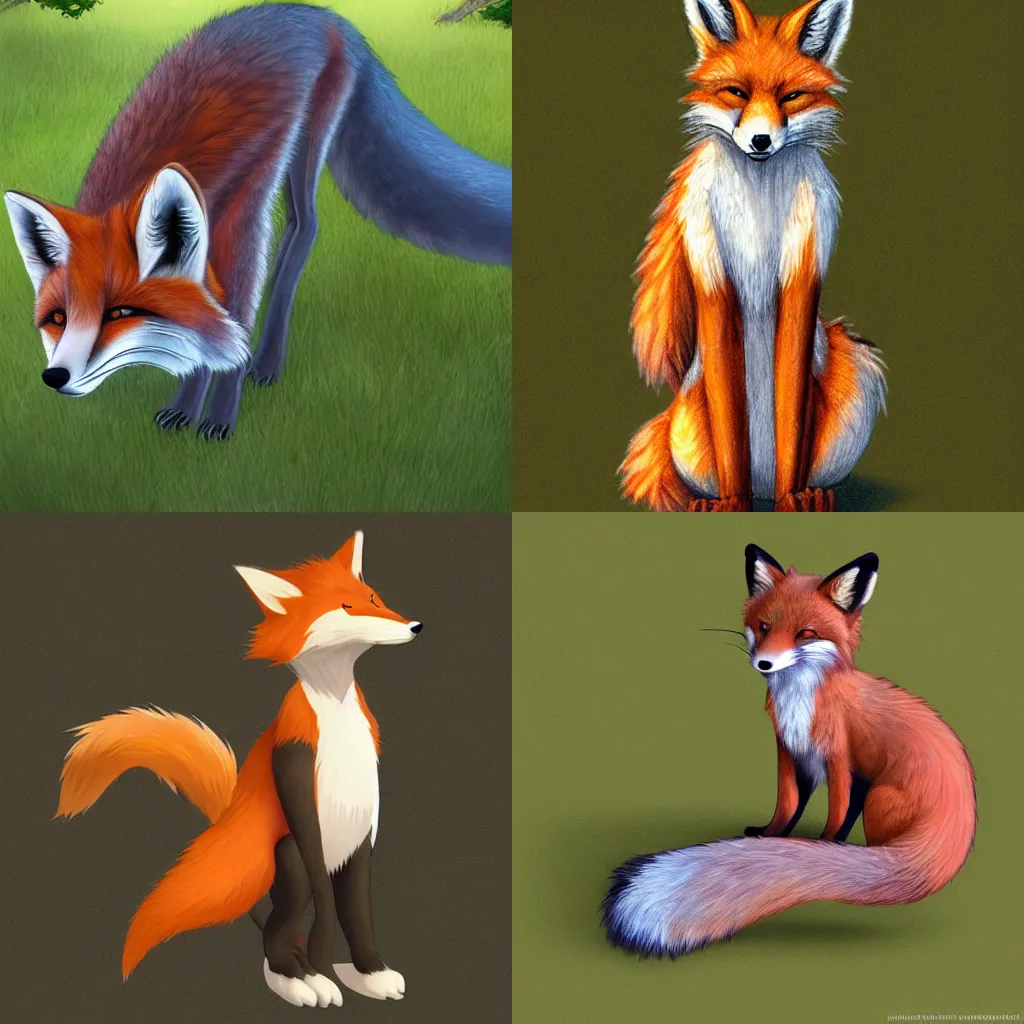 Prompt: prompt realistic furry fox with big long tail