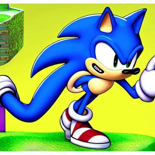 Image similar to Sonic but he’s a purple pangolin racing through green hill zone