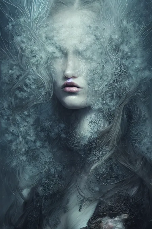 Prompt: Majestic and regal portrait of a female lady, intricate, epic, elegant, menacing, fantasy, highly detailed, digital painting, hard focus, beautiful volumetric lighting, epic light, ultra detailed, Horror, souls, ghosts, smoke by Leesha Hannigan, Ross Tran, Thierry Doizon, Kai Carpenter, Ignacio Fernández Ríos