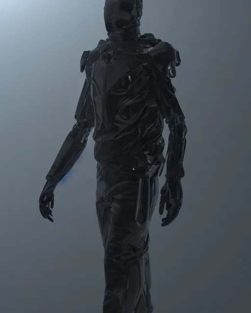 Prompt: a 3 d render of a humanoid in techwear, cinematic lighting, smooth, high detail, dark fantasy, unreal engine, octane render, by vitaly bulgarov artstation, many floating spheres, metal with chipped paint texture, fog volumes, vivid color glow, post processing, cgsociety