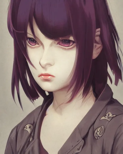 Image similar to baroque oil painting character headshot portrait concept art, anime key visual of young female gang member girl very very anime!!! fine face, milla jovovich, realistic shaded perfect face, fine details. anime. realistic shaded lighting cyberpunk futuristic neon tattoos styled hair transmissive sheen film jacket decorated poster by ilya kuvshinov katsuhiro otomo ghost in the shell