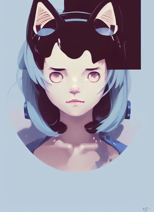 Image similar to portrait of cute catgirl with cat ears, by atey ghailan, by greg rutkowski, by greg tocchini, by james gilleard, by joe gb fenton, by in kaethe butcher, dynamic lighting, gradient light blue, brown, blonde cream and white color in scheme, grunge aesthetic