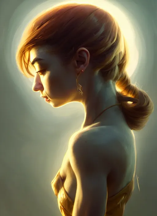 Image similar to side portrait, imogen poots, paladin, fantasy, gloomhaven, luminescent, organic painting, matte painting, bold shapes, hard edges, octane render, unreal engine, by greg manchess, huang guangjian, gil elvgren, sachin teng, greg rutkowski, jesper ejsing, ilya kuvshinov