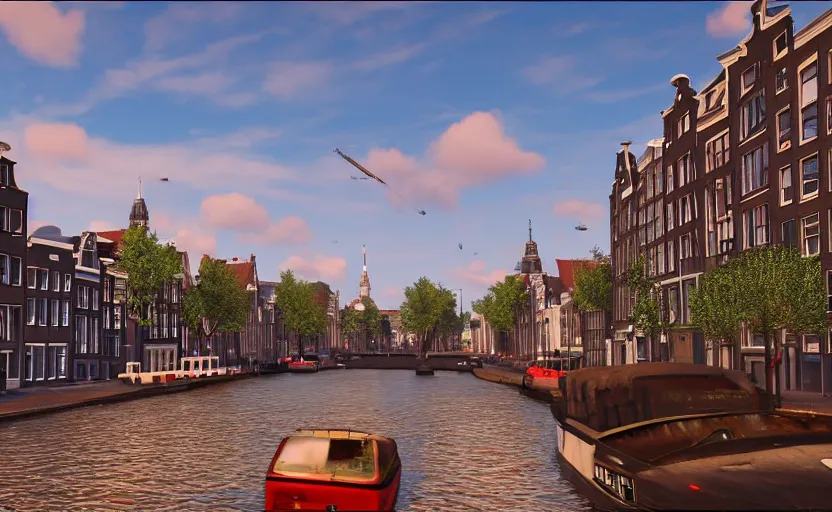 Image similar to Amsterdam in the style of GTA V, unreal engine