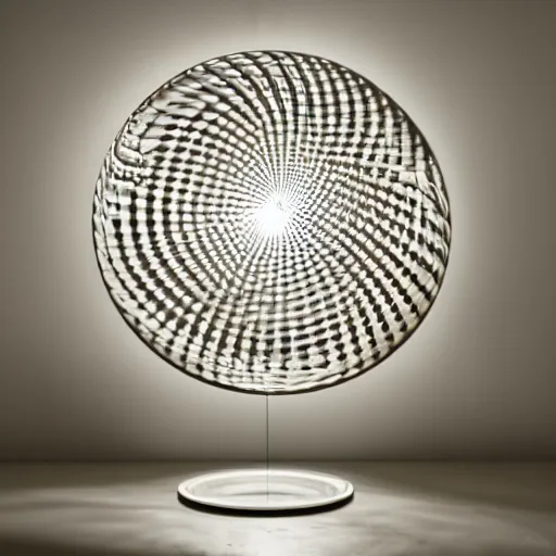 Image similar to a sculpture of infinite concentric rings made of clear crystal casting caustics on a white table morning light