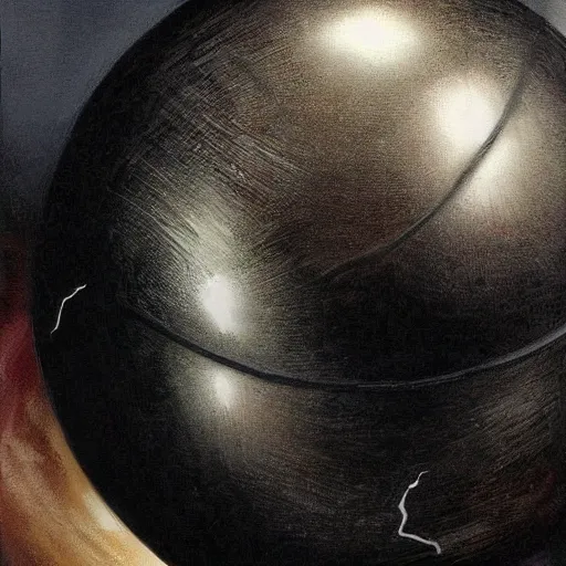 Image similar to realistic painting of the black sphere from gantz