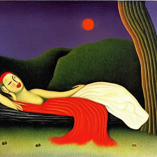 Prompt: the sleeping gypsy by henri rousseau