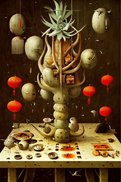 Image similar to hieronymus bosch, greg rutkowski, anna podedworna, painting of a succulent chinese meal