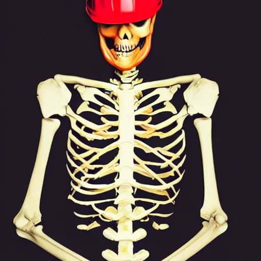 Prompt: a skeleton. his hands looks like traffic - cones