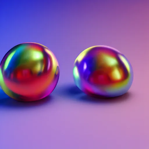 Image similar to A couple of rainbow colored gems lying on a white table, reflecting the sun. 8k, Octane Render, High Detail.