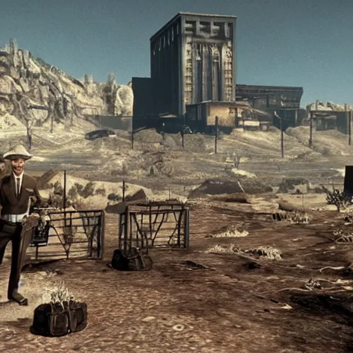 Image similar to a scene from a fallout New Vegas movie, 1963