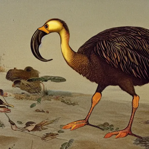 Image similar to a dodo with golden feathers, discovery channel footage