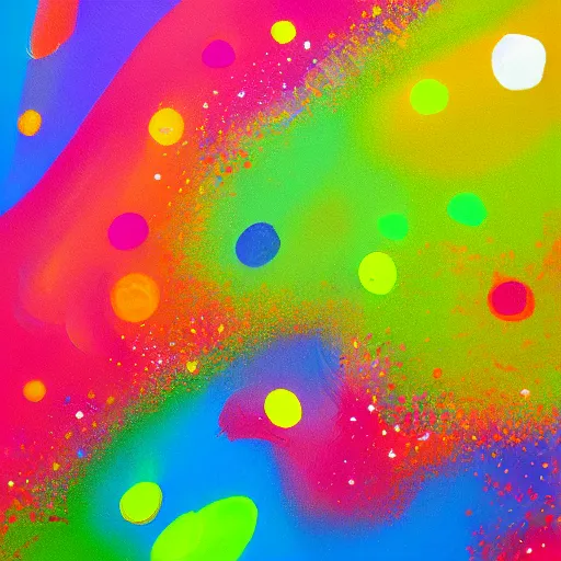 Image similar to spotty pointism, super bright colors, colored spots, mixed liquid acrylic, painting come to life, artstation, ultradetail