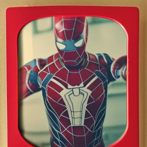 Image similar to a single iron man and spider - man hybrid, dslr, polaroid