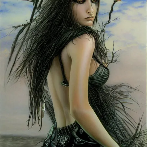 Image similar to half human half raven teen girl by Luis Royo