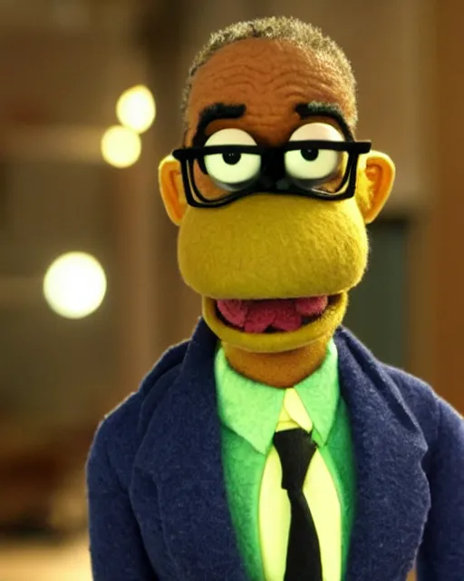 Prompt: gus fring as a muppet. highly detailed felt. hyper real photo. 4 k.